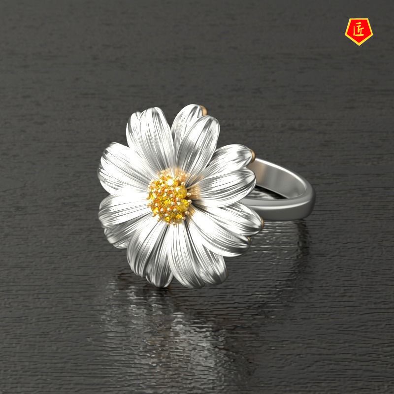 [Ready Stock]Simple Fashion 18K Gold Two-Tone Daisy Ring