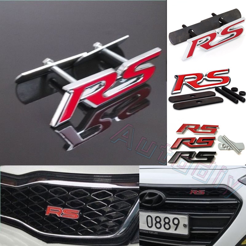 Emblem Logo RS FIT JAZZ GK5 Civic Red Metal RS Logo Front Grille RS Emblem Logo HONDA With Screw Set (9 * 2.5cm) Metal Steel