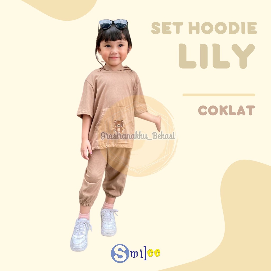 Setelan Anak Smilee Unisex Hoodie Lily Oversize Warna Coklat Size 1-5Thn