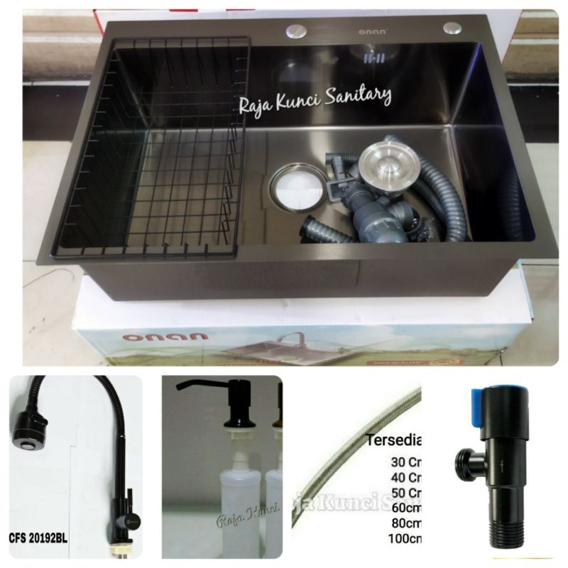 ONAN Kitchen Sink 7050 1 Lubang Stainless Hitam Black/Paket Lengkap Kitchen Sink ONAN 7050 Stainless Hitam Black