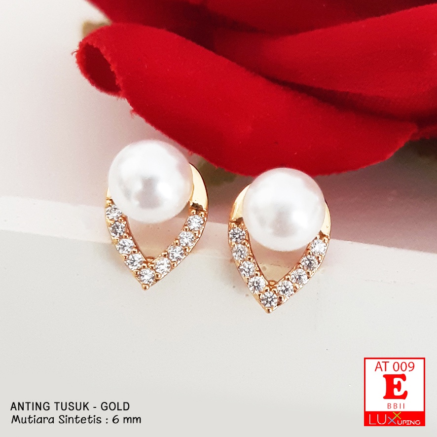 AT 009 Anting Xuping Mutiara Sintetis Putih Perhiasan Lapis Emas Peral Earrings Bridal Luxx Xuping