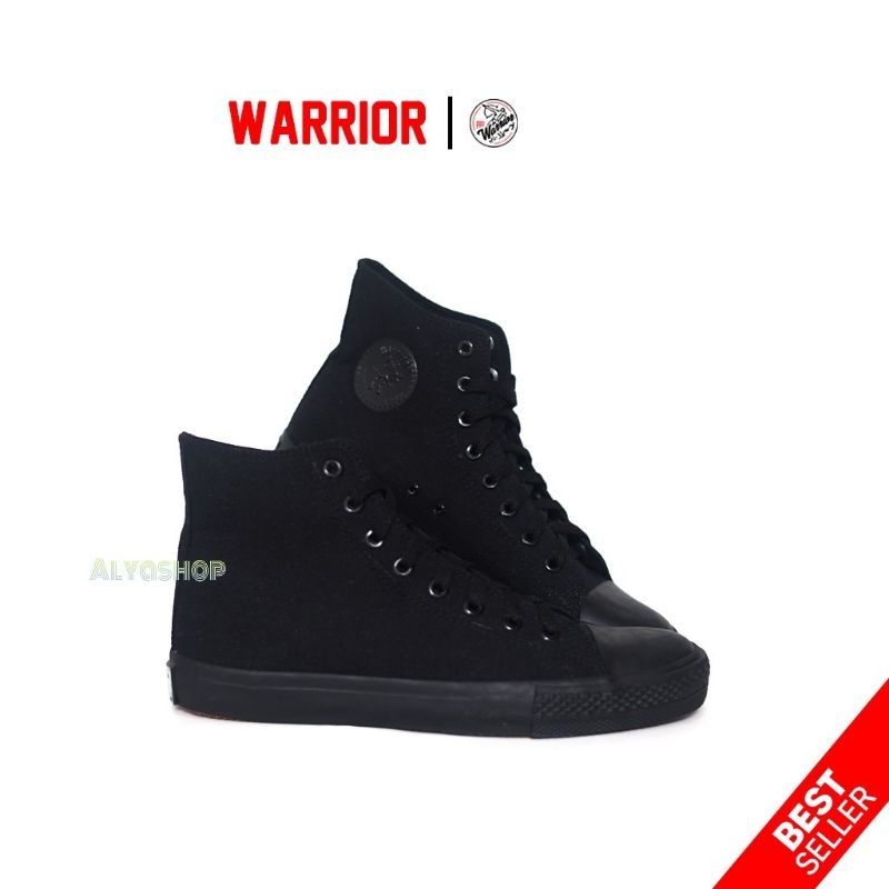 Sepatu Warrior Sparta All Black HC - Sepatu Sekolah Warrior Pendek