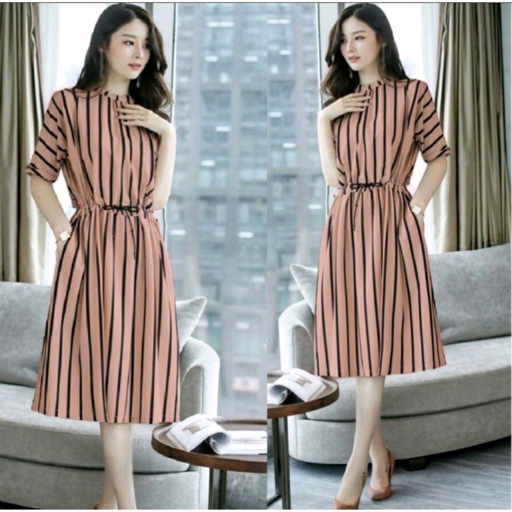 [GLFK] Dress Minori / Dress Korea Salur / Dress Murah Wanita / Dress Motif Salur / Dress / Dress Korea Wanita