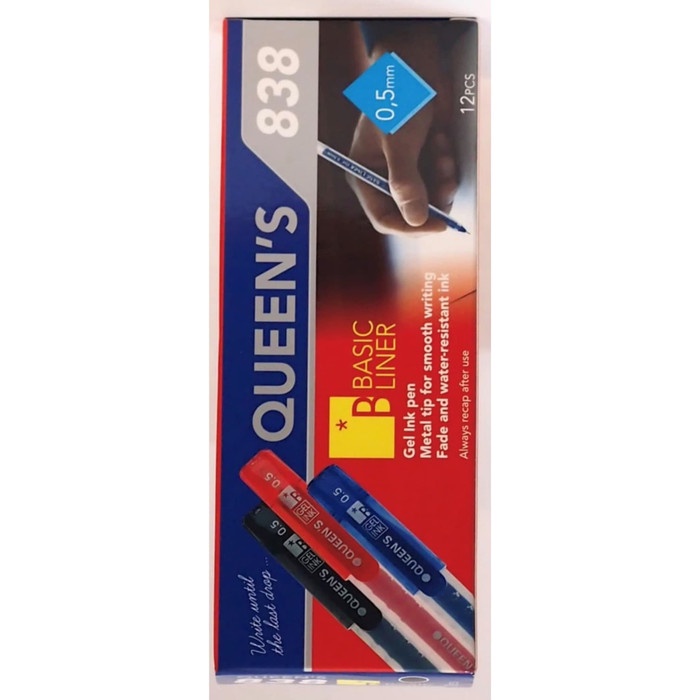 

TERBARU Faster Ballpoint / pulpen gel queen's 838 0.5mm -12pcs -black and blue - Biru