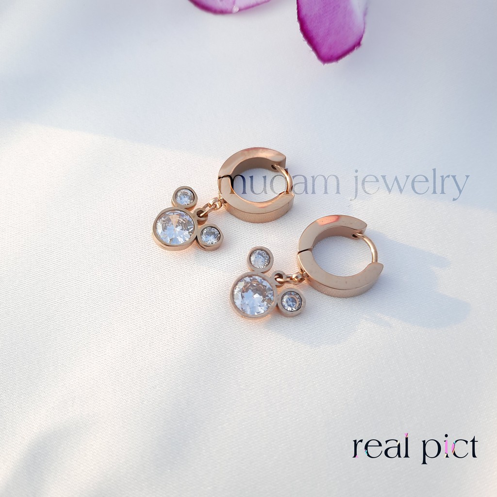 Anting Jepit Titanium Mouse Diamonds Artifisial Tersedia Warna Rosegold dan Gold