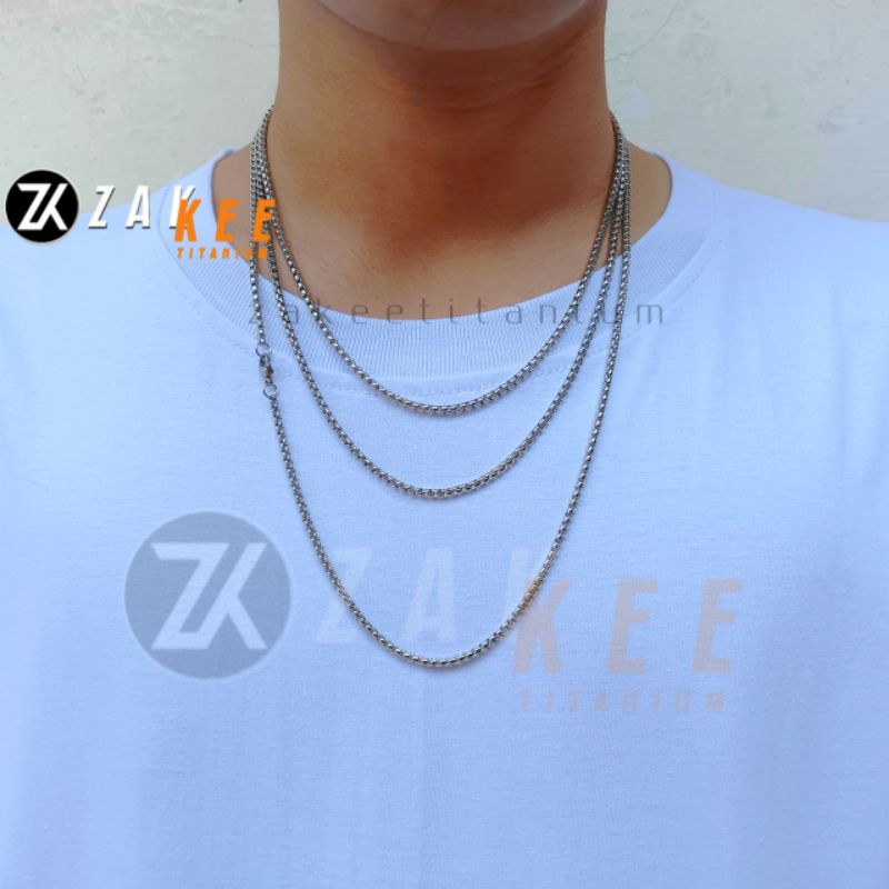 Kalung Titanium Pria Wanita Silver Emas Anti Karat Rantai Steel Cowok Cewek Panjang 45cm 50cm 60cm