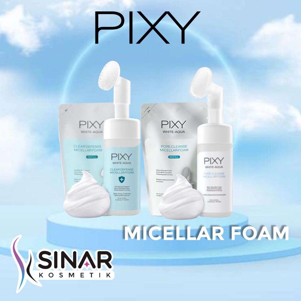 ✦SINAR✦ Pixy White Aqua Pore Cleanse - Clear Defence Micellar Foam 110ml - Refill 90ml