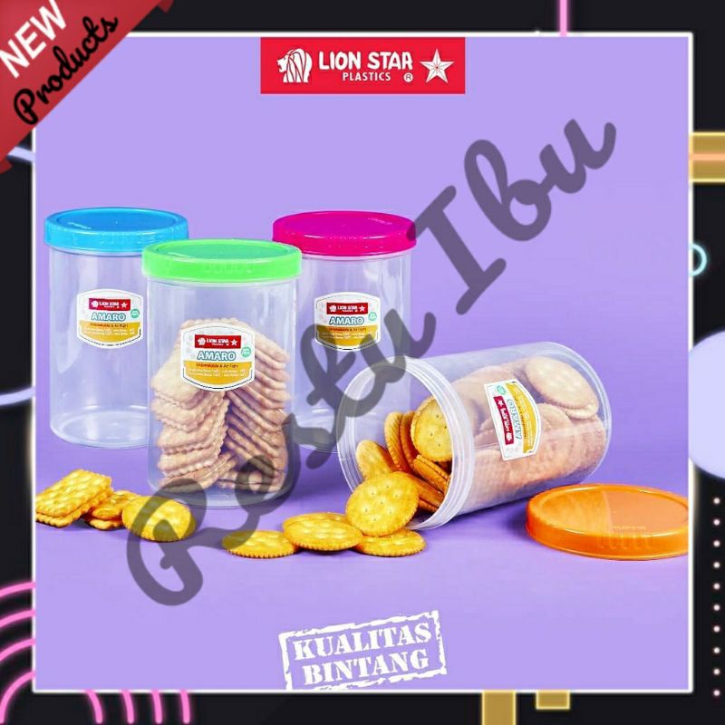 Toples Set Plastik Bulat Bening Kue Cemilan Lion Star Amaro Pot 400ml 800ml 1500ml Tempat Gula lion 