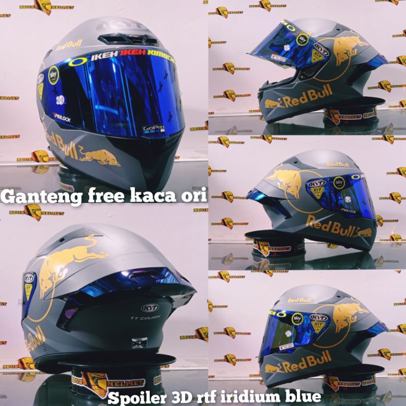 KYT HELM TT COURSE SOLID MATT GORILA GREY RED BULL PAKET GANTENG