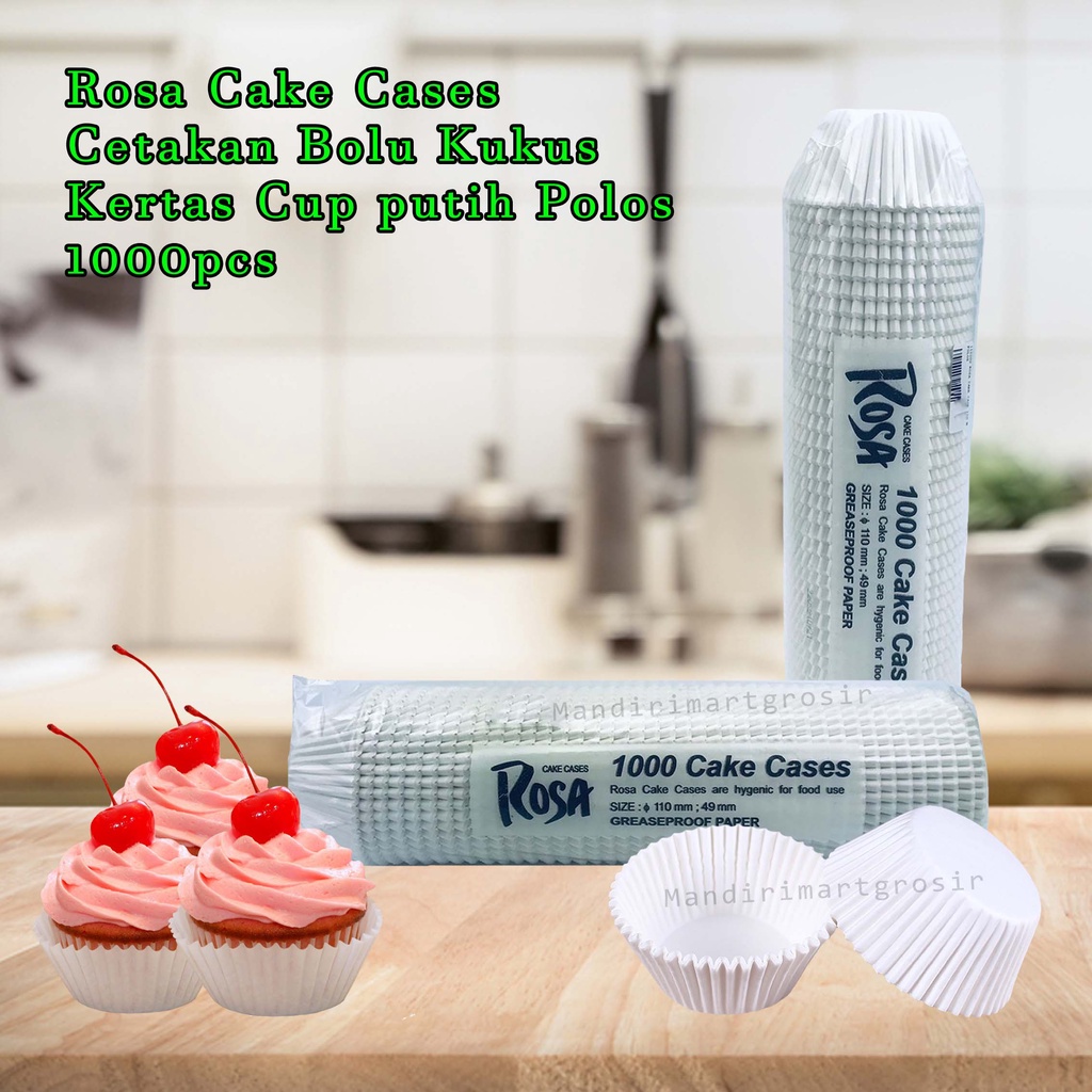 Rosa Cake Cases * Cetakan Bolu Kukus * Kertas Cup putih Polos * 1000pcs