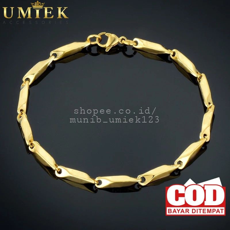 Gelang Pria Wanita Titanium emas silver rantai biji padi cowok cewek Cowo cewe gold putih perak asli