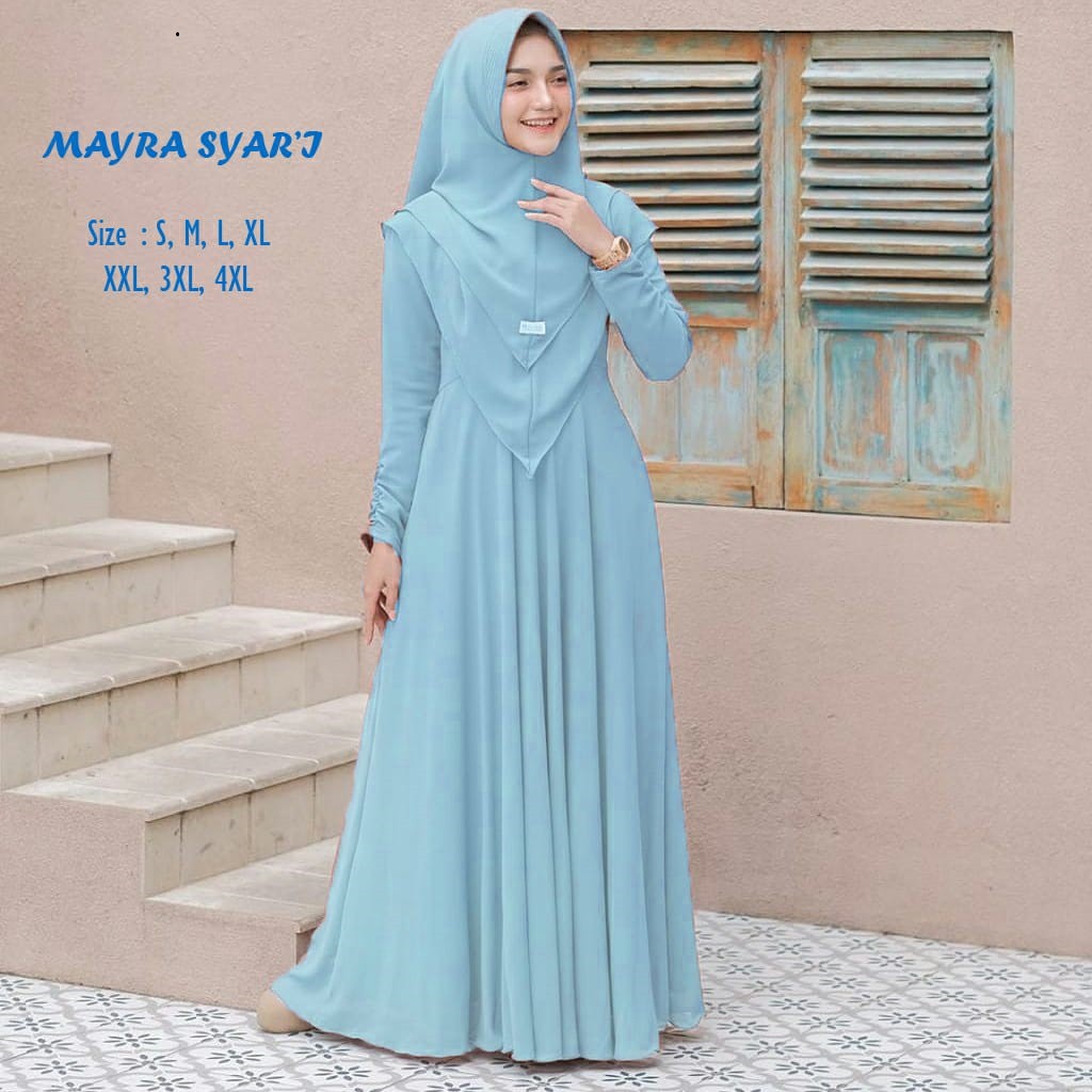 [M, L, XL] MAYRA SYARI Gamis Syari Satu Set Khimar Warna Soft - COD