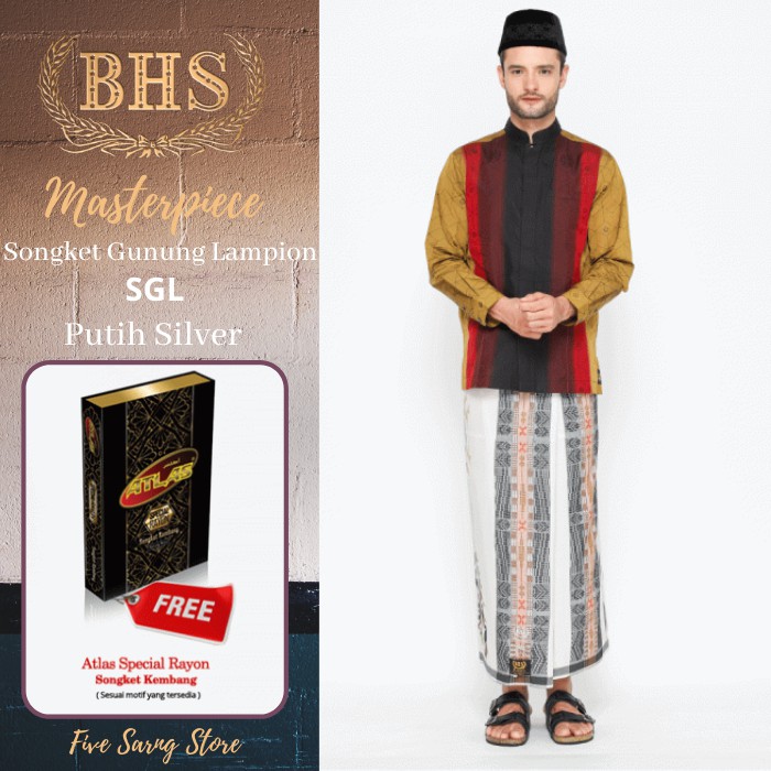 Sarung Tenun Sutra Mercerized BHS Masterpiece Gold Motif Songket Gunung Lampion SGL Original Mesres