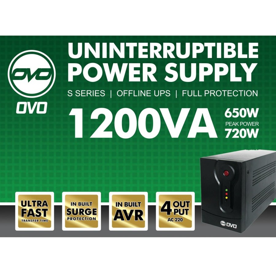 Ovo Ups 1200va 650w Peak Power 720w Uninterruptible Power Supply Shopee Indonesia