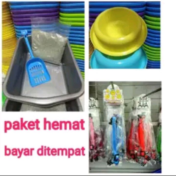 Paket Hemat Bak Pasir Kucing 1set +tempat makan dan kalung kucing