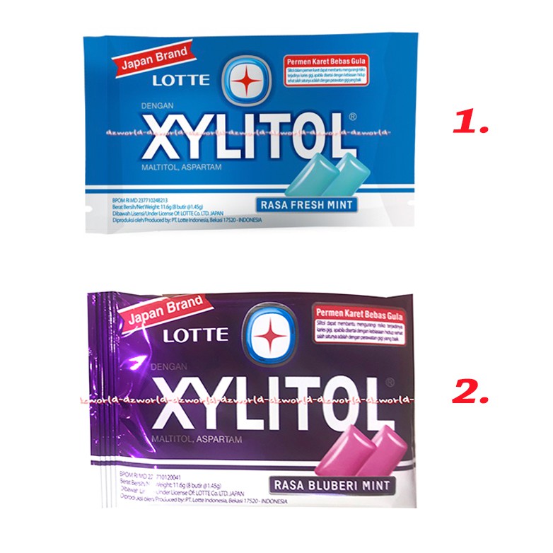 Lotte Xylitol 45gr Rasa Blueberi Mint Fresh Mint Permen Kunyah Permen Karet Rasa Mint Lote