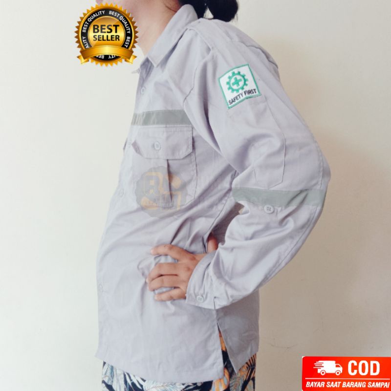 Kemeja PDL Safety Baju PDL Wearpack PDL Kancing Atasan Lengan Panjang Warna Abu Muda