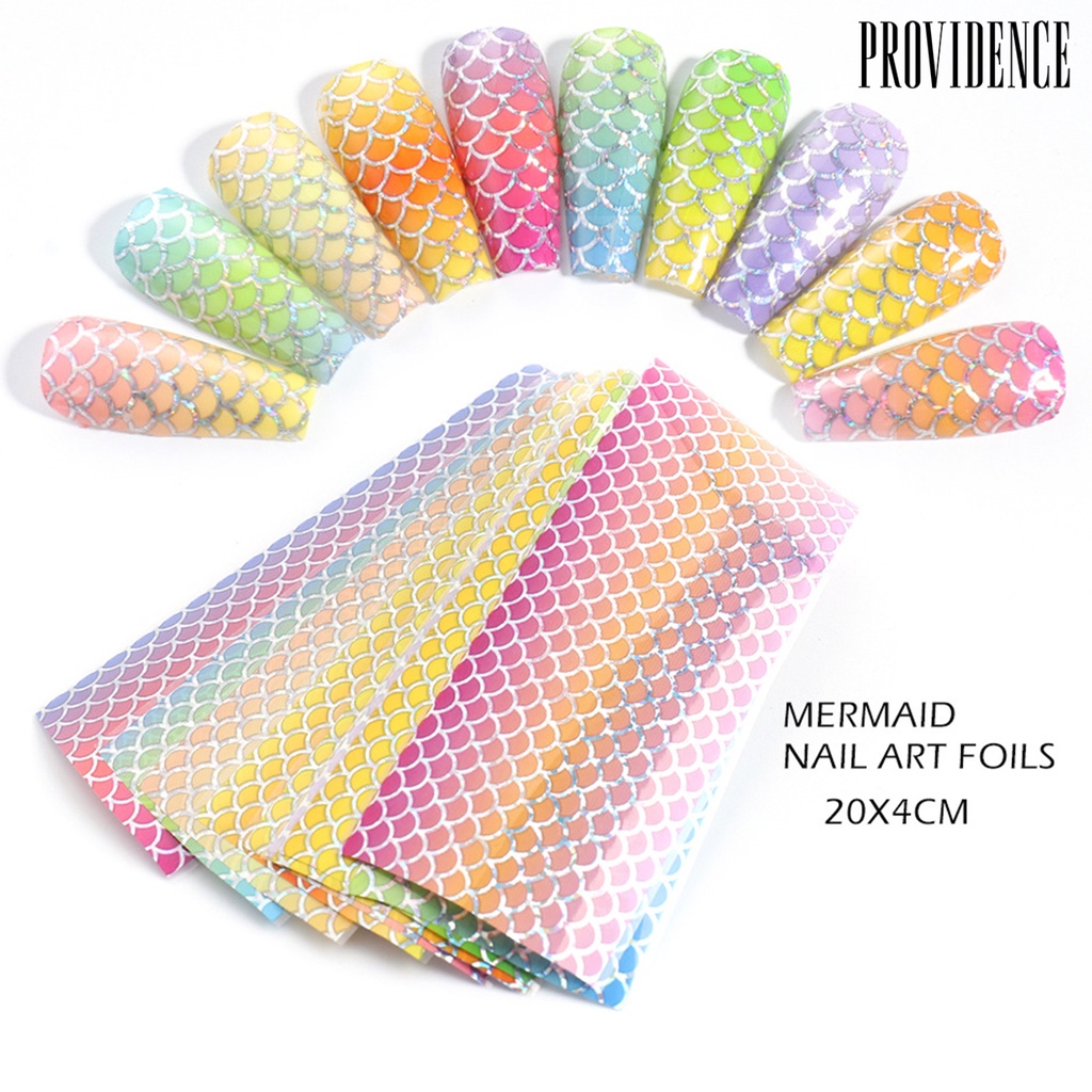 Providence 10Pcs/Set Nail Mermaid Decals Squama Style DIY Colorful Nail Foil Fish Scales Gradient Transfer for Manicure