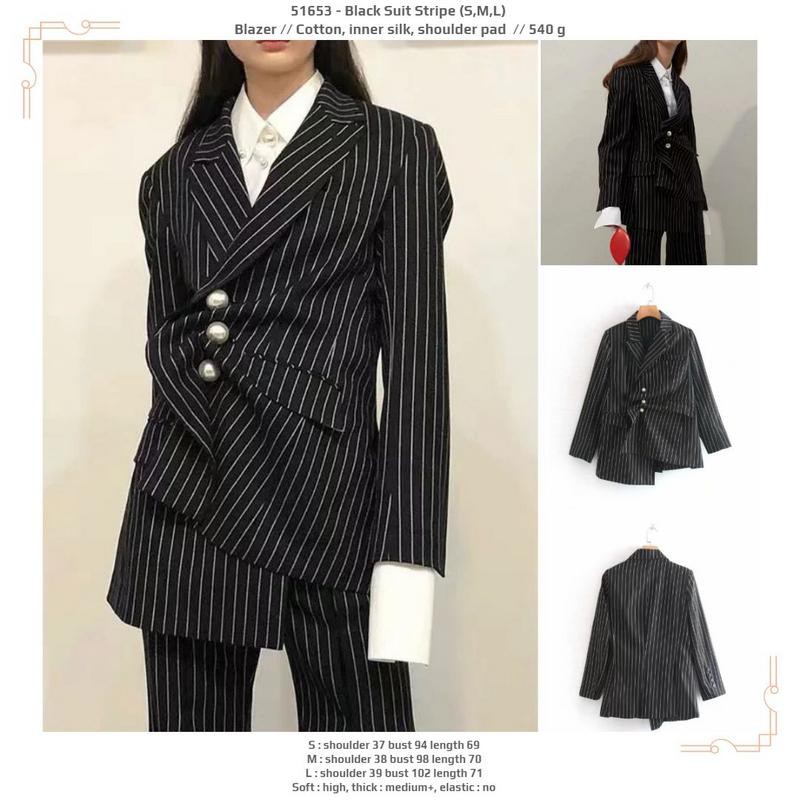 51653 Black Suit Stripe Blazer / Blazer Hitam Garis Putih