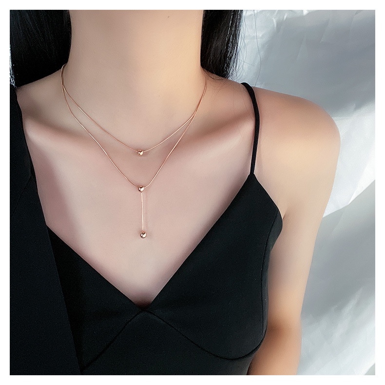 Kalung Korea retro double layer titanium steel rose gold