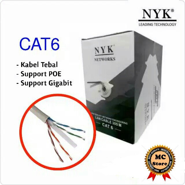 Kabel LAN UTP CAT6 NYK 1 Box Roll dus 305 Meter CAT 6