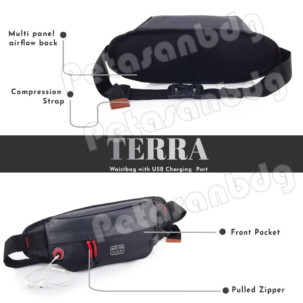 PTS - Tas Selempang Pria Laki Waist Bag Gear Bag 13109 PORT + FREE USB EXTENTIONS CABLE