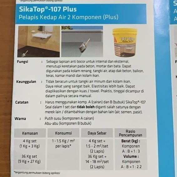 Sika - Sika Top 107 Plus Komponen AB Pelapis Anti Bocor Kedap Air Dak Beton Kamar Mandi 4Kg