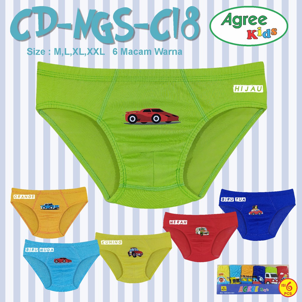 6 Pcs CD Agree Kids Anak Laki Laki C18 &amp; C9 | Celana Dalam Agree Anak | CD Anak Laki Laki | Sguna Katun