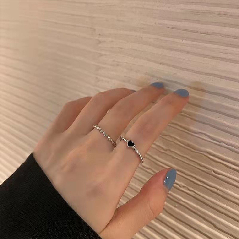 【COD Tangding】2pcs / set Cincin Jari Telunjuk Bentuk Hati Gaya Korea