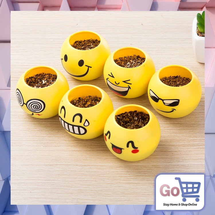 Go - 8074 Vas Bunga Emoticon Emoji  / Tanaman Hias Rumput Emoji / Pot Emoji Emoticon / Pot Bunga Min