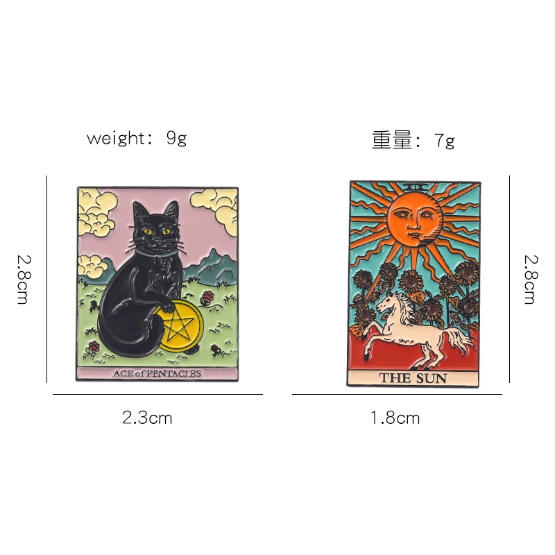 Bros Pin Enamel Desain Kartun Kucing Matahari Bulan Kartu Tarot 6 Gaya Untuk Hadiah