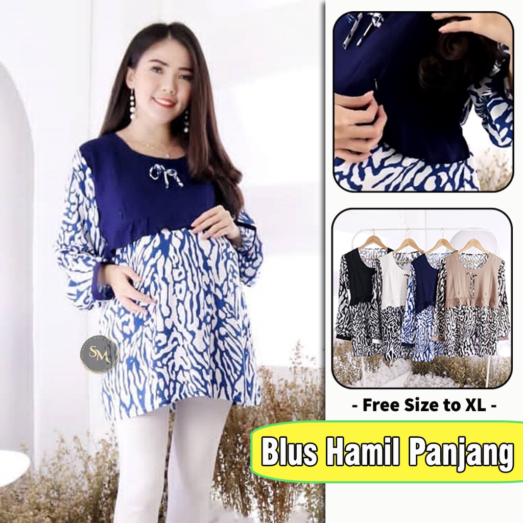 Baju Hamil Menyusui Motif Loreng Lengan Panjang Bahan Rayon Twill