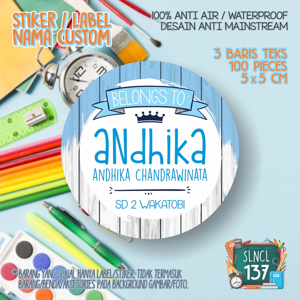 

stiker nama label anak perempuan dan laki laki murah waterproof custom SLNCL 137