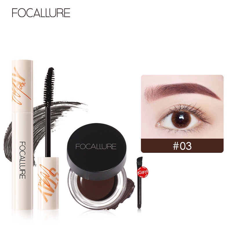 FOCALLURE 2PCS Eye Makeup Set Waterproof Mascara Eyebrow Cream Easy to Carry