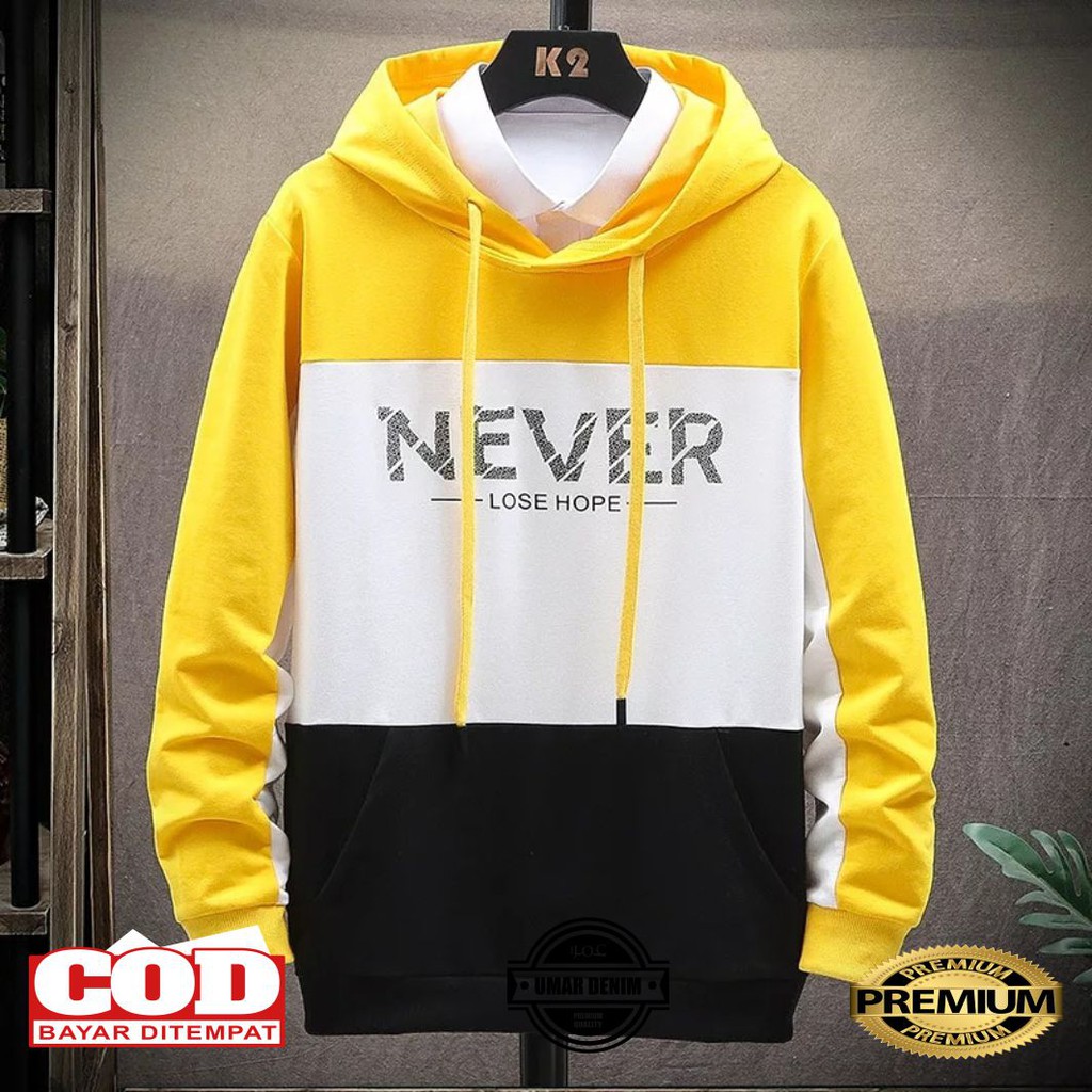 Hoodie Never Pria Terbaru Bahan Flece Gramasi 240