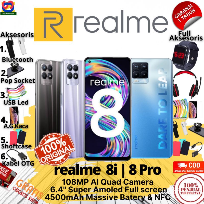 HP BARU REALME 8i | 8pro Camera 108MP Display Super Amoled ORIGINAL TERBARU GARANSI RESMI INDONESIA