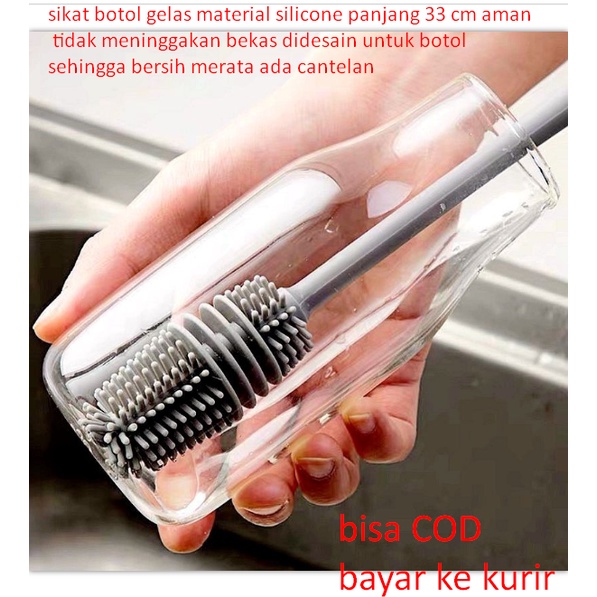 sikat botol gelas material silicone panjang 33 cm aman tidak meninggakan bekas didesain untuk botol 