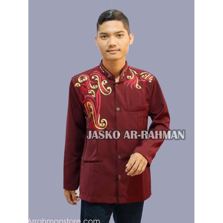 Jasko Maroon Bordir Belati(Jas,Koko,Kemeja,Pria,Muslim) - Maroon, S