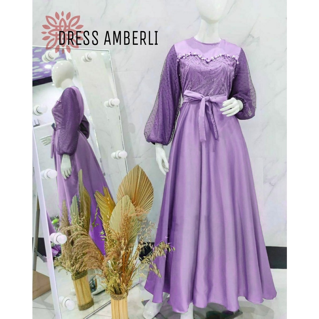 AMBERLI MAXI DRESS APP MUTIARA TEMBAK eD / BUSANA PAKAIAN KONDANGAN WANITA FASHION MUSLIM / GAMIS AMBERLY-LILAC