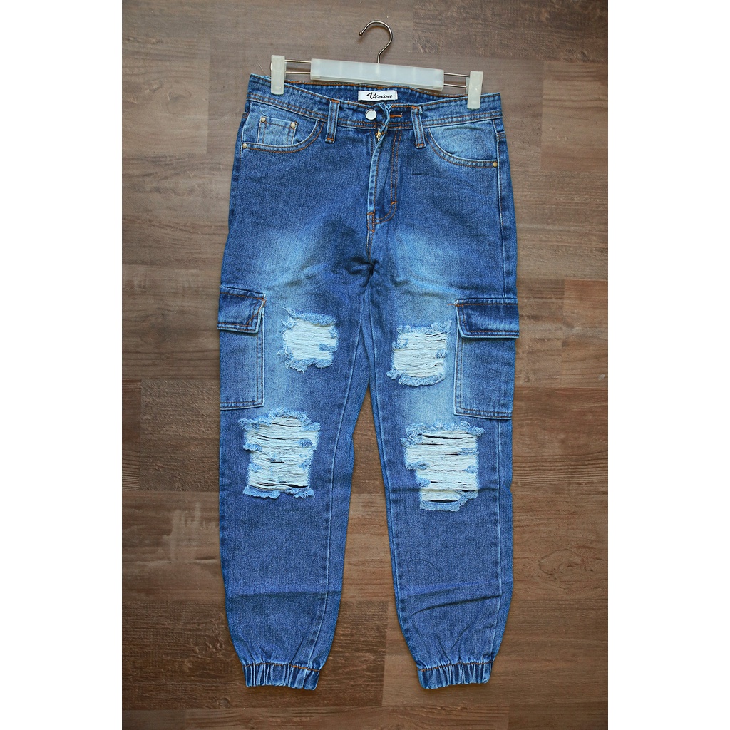 HOPYLOVY Celana Jogger Jeans Wanita HW Jeans Ripped Moira