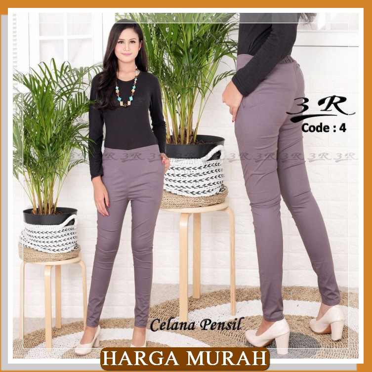 Jem34 Jegging Motif Soft Denim Import Fashion Wanita Korea Celana AW782 Celana Pensil 3R Katun Keci