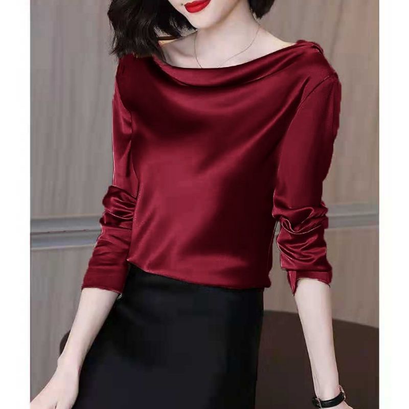 MDLV ~ 4910 Penelova Long Sleeve Cowl Neck Top Women Satin Top Premium Blouse Satin Lengan Panjang Blouse Satin Premium Blouse Satin Import Atasan Satin Lengan Panjang Fashion Import