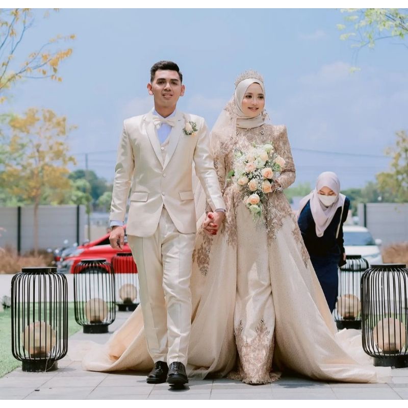 Jual gaun pengantin muslimah malaysia gaun walimah gaun akad wedding dress  muslimah | Shopee Indonesia