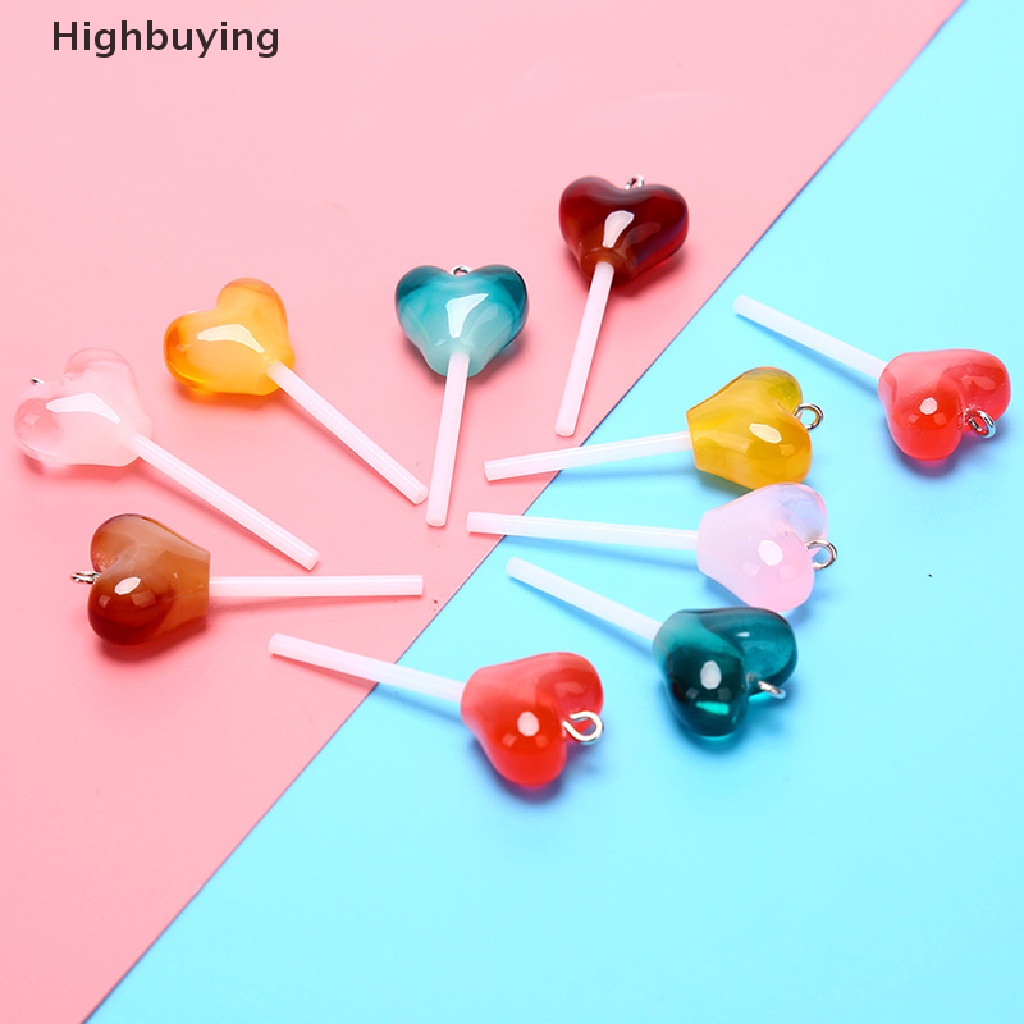 Hbid 10Pcs Liontin Bentuk Lollipop Hati Bahan Resin Untuk Membuat Perhiasan DIY