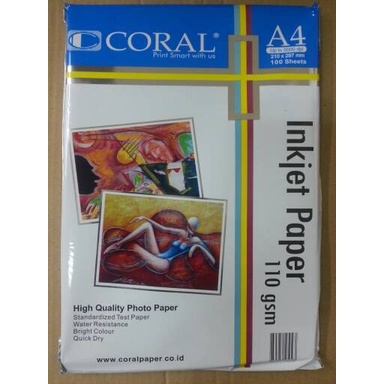 Inkjet Paper Coral 110 gsm / Kertas Inkjet Coral A4 isi 100lembar