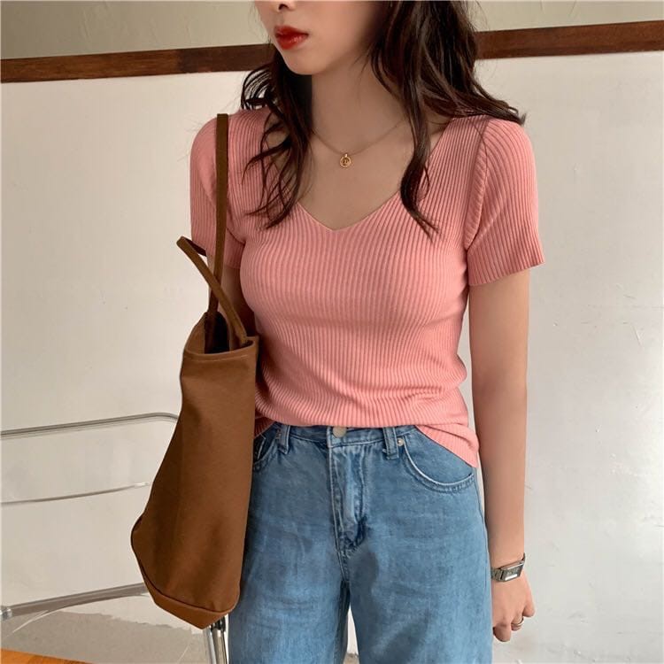 Korean V-Neck Knit Top / Atasan Wanita 2001