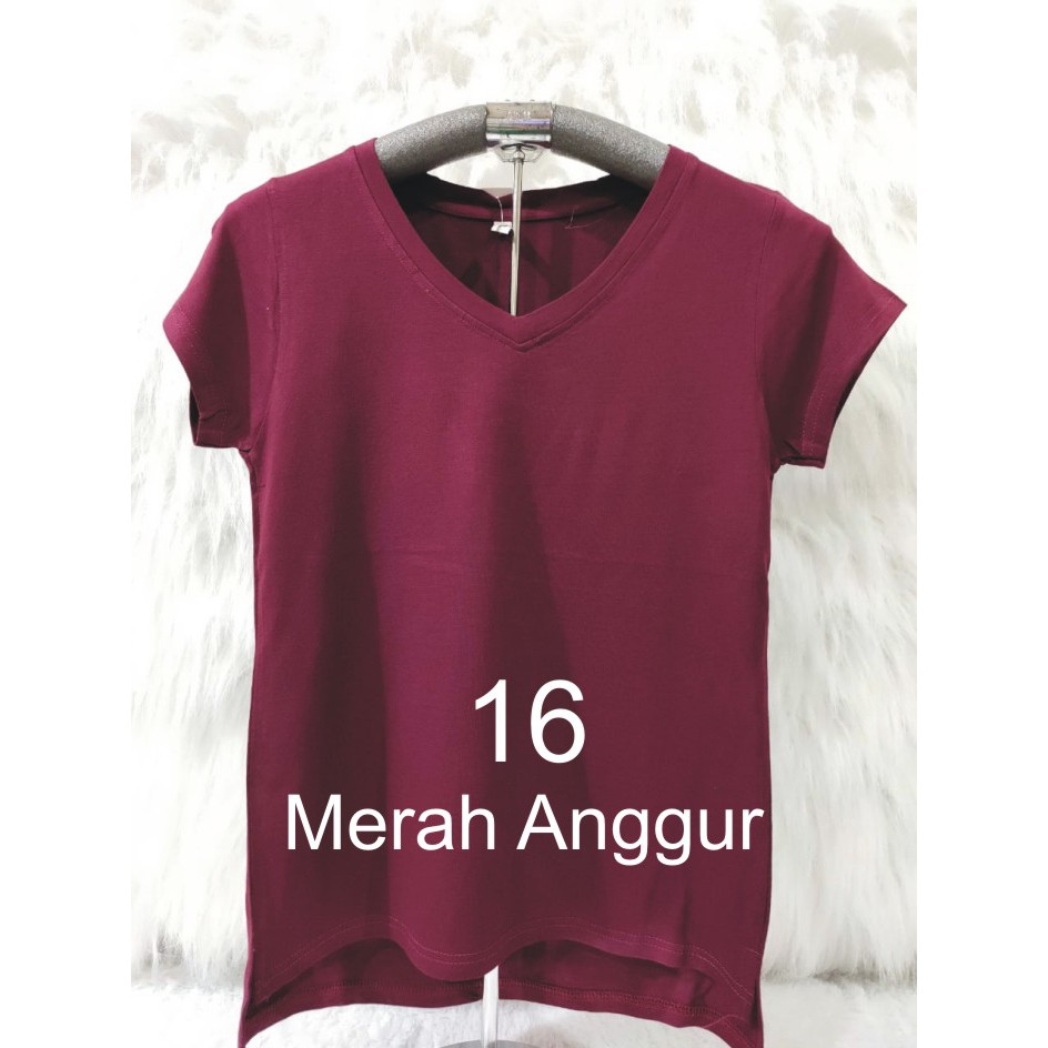 KAOS ATASAN WANITA V NECK GROSIR MURAH-MERAH ANGGUR