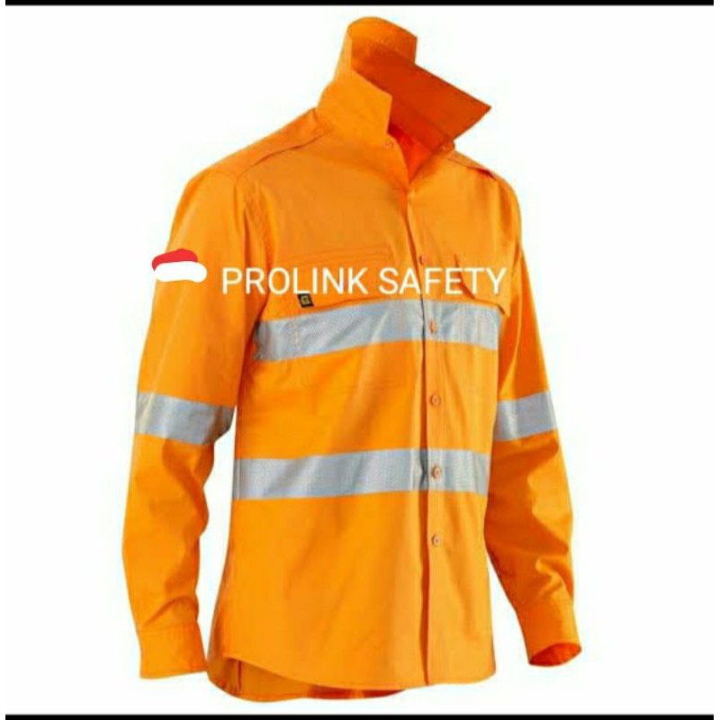 BAJU SERAGAM SAFETY ORANYE SCOTLIGHT DOBLE 5CM KANCING FREE LOGO K3 BENDERA