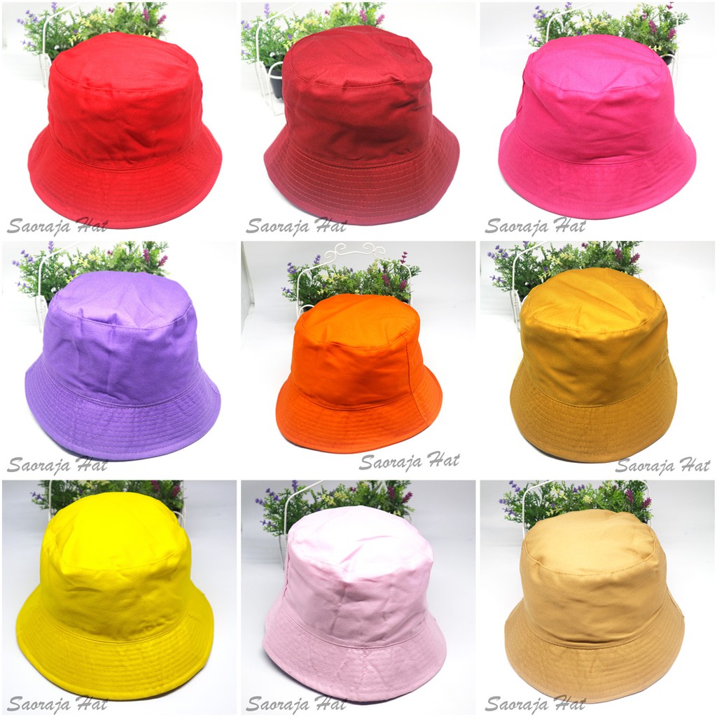 TOPI BUCKET POLOS DEWASA BAHAN AMERICAN DRILL BANYAK WARNA