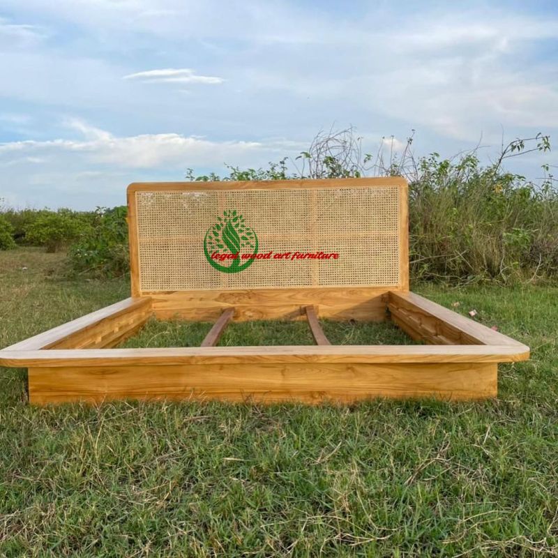 ranjang kayu jati minimalis rotan Jepara 160x200